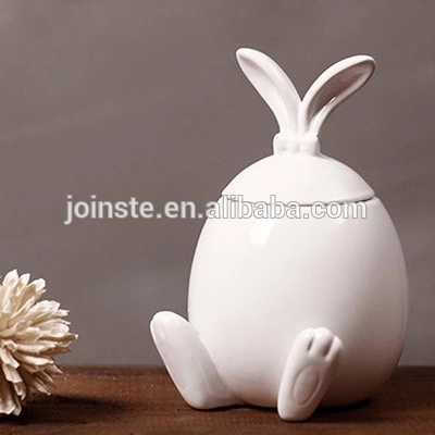 Customized Easter plain white bunny shape ceramic cookie jar candy jar home decoration