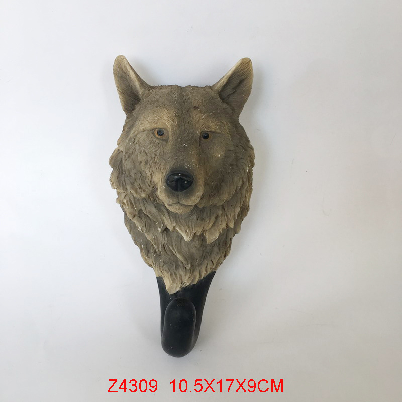 Wolf Animal Head Single Wall Hook Hanger Animal Shape Rustic Faux Bronze Figure