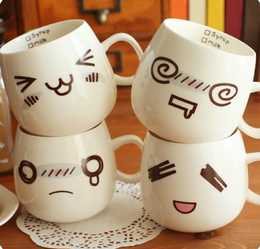 cute and funny face expression ceramic mug