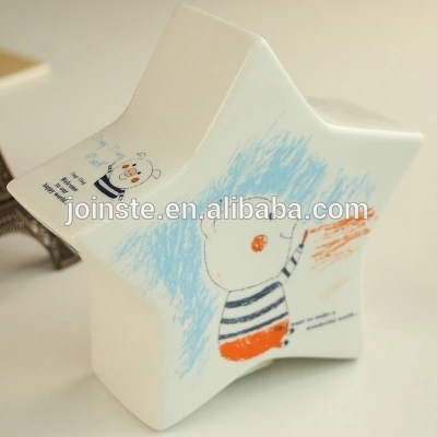 Customized white star shape ceramic coin bank money bank decoration