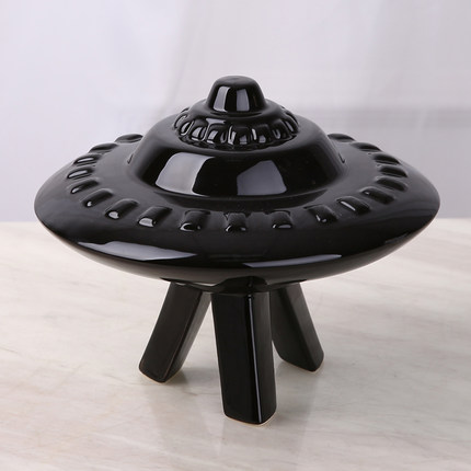 Custom cheap black UFO shape ceramic home decoration ceramic craft