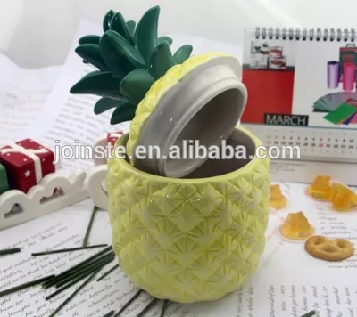 Customized yellow pineapple shape ceramic cookie candy jar biscuit jar