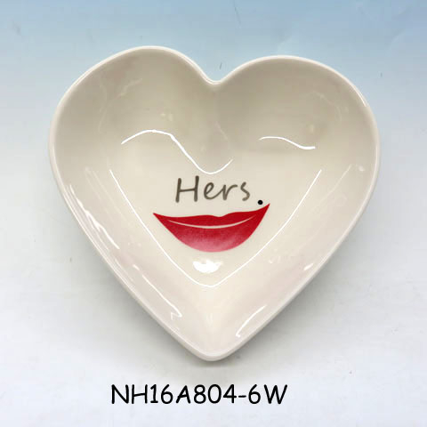 White heart shape ceramic valentine plate for Her ,valentine dishes for Her