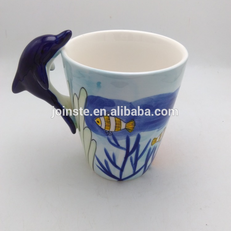 Dolphin handle light blue animal ceramic coffee mug cup