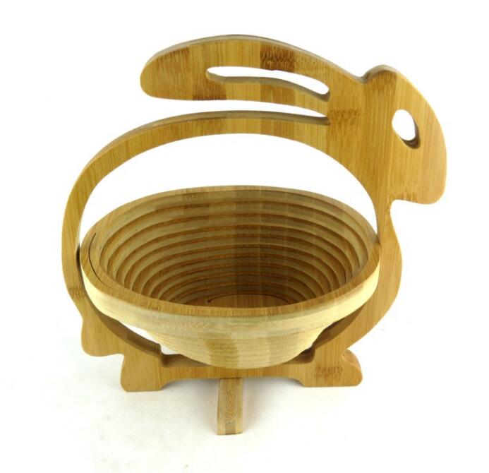 Natural Wooden Bamboo Folding Collapsible Fruit Veggie Basket, Bunny Rabbit shape