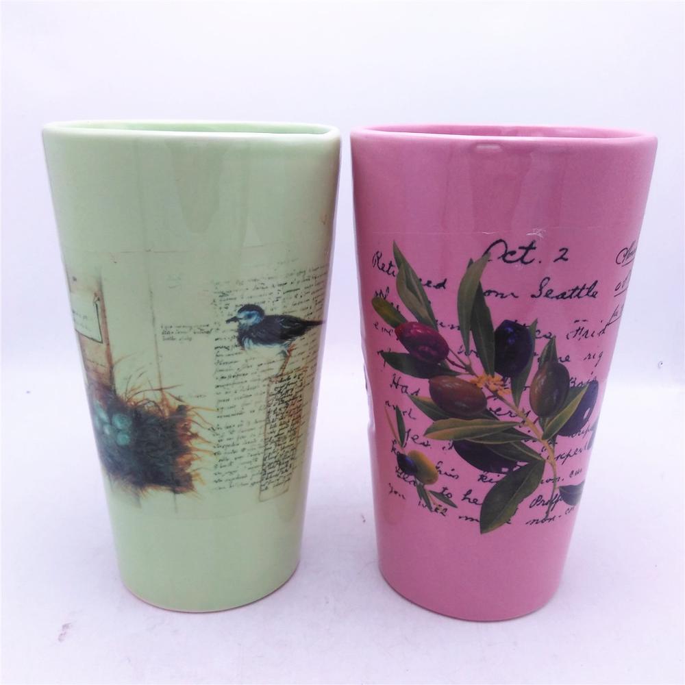 Ceramic high quality    tall coffee mug  no   handle   blue and pink tall porcelain  mug   wholesale