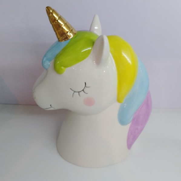 Unicorn head shape large size piggy bank hand made unique ceramic piggy bank money bank