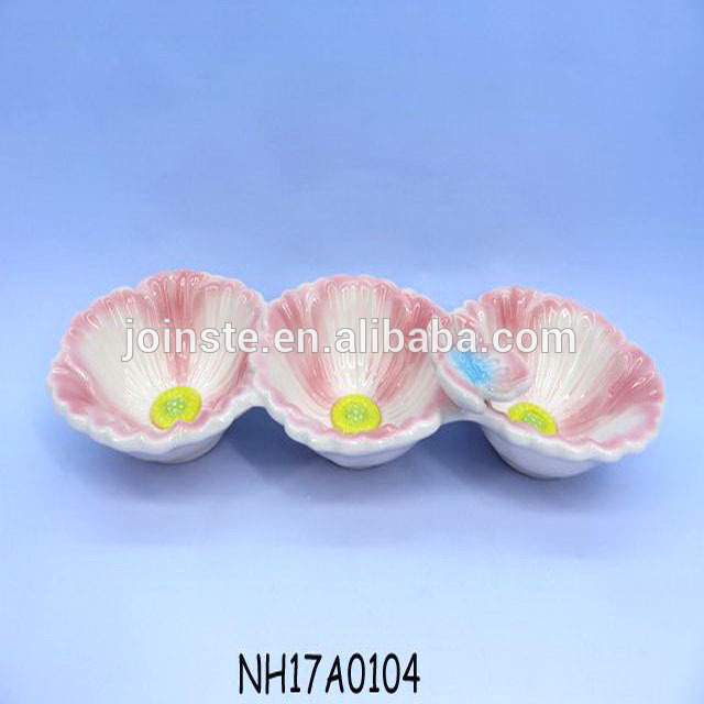 Custom petal shape hand made painting candy dish divided dish high quality