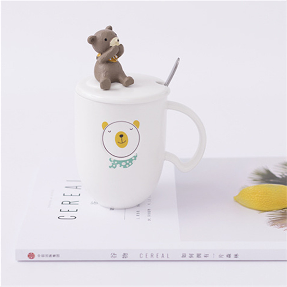 White pottery coffee mugs  , cute bear coffee mug  hand made  ceramic   animal 3D  coffee cup ,  gift cup