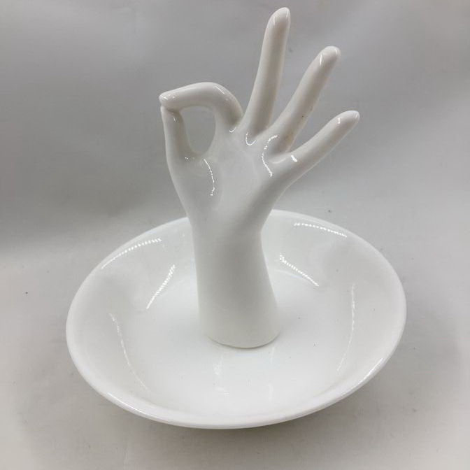 ceramic ring holder dish,gesture ceramic trinket bowl, hand design porcelain ring dish