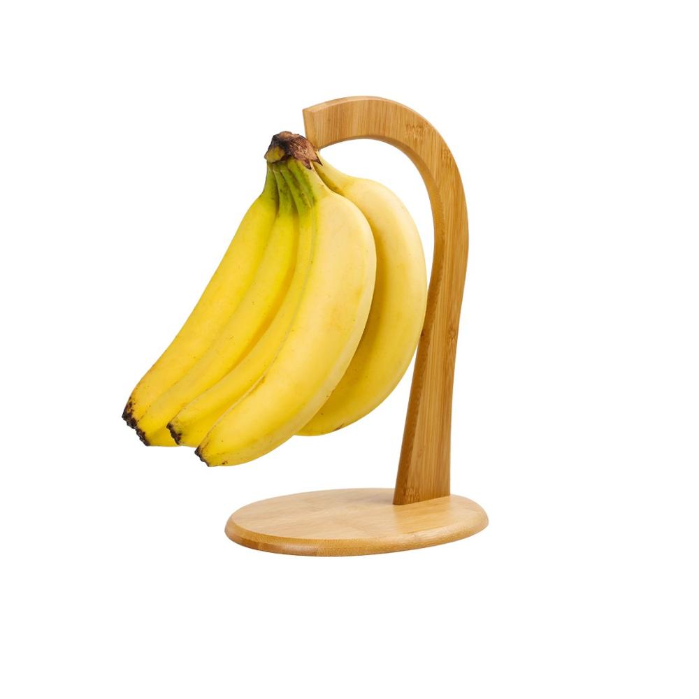 Counter-top Bamboo 10.5 Inch Wood Banana Hanger Holder Stand Stainless Steel Hook Kitchen Utensil Home Accessories House Warming