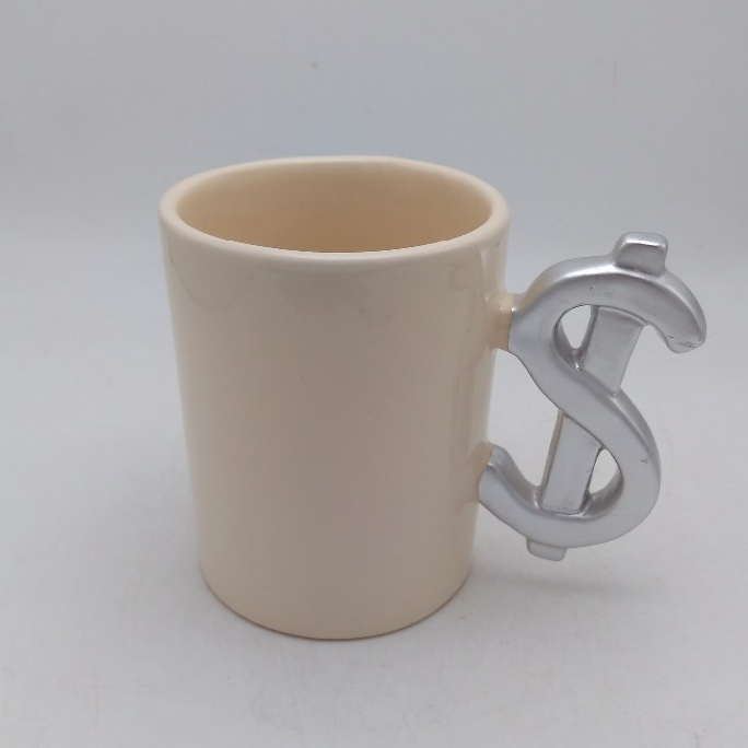 Custom Ceramic Coffee mug with Dollar handle, 12oz