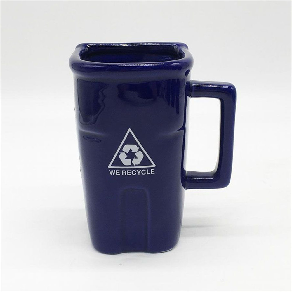 The Recycling Bin Mug, Fun Blue Ceramic Trash Can Drinking Mug for Coffee or Tea, Holds up to 12 oz