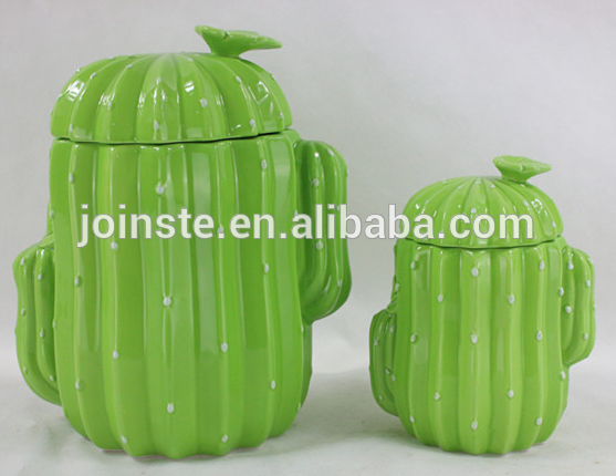 Cactus shaped ceramic storage tank with lid