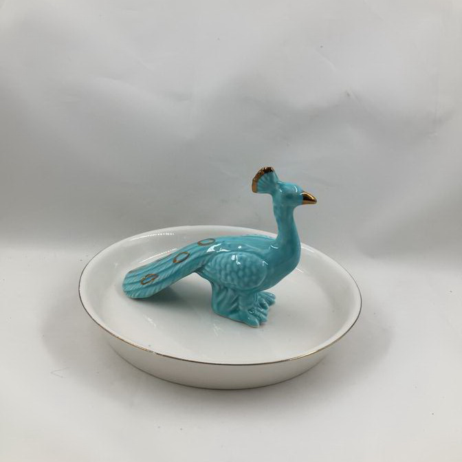 Peacock ring dish,ceramic peafowl ring holder dishes,porcelain ring dish