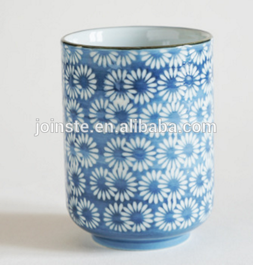 Blue retro hand-painted ceramic coffee mug