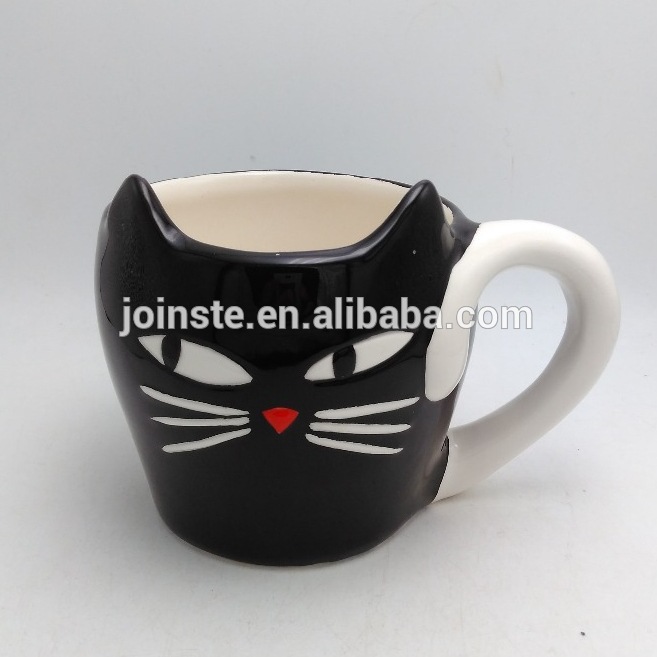 Black cat dolomite ceramic mug white interior