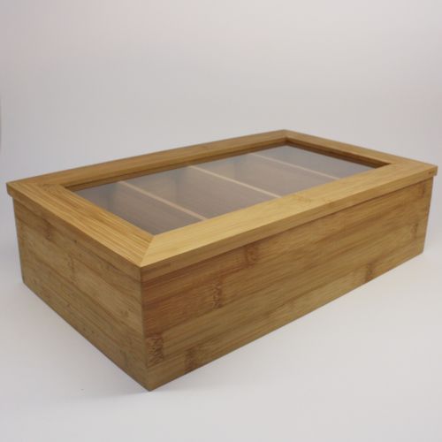 Bamboo Tea Box Storage Organizer, Taller Size Holds 120+ Standing or Flat Tea Bags, 8 Adjustable Chest Compartments