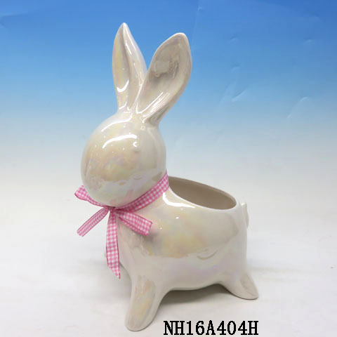 White Pearl Ceramic flower pot, Easter Bunny Rabbit,  Custom accept