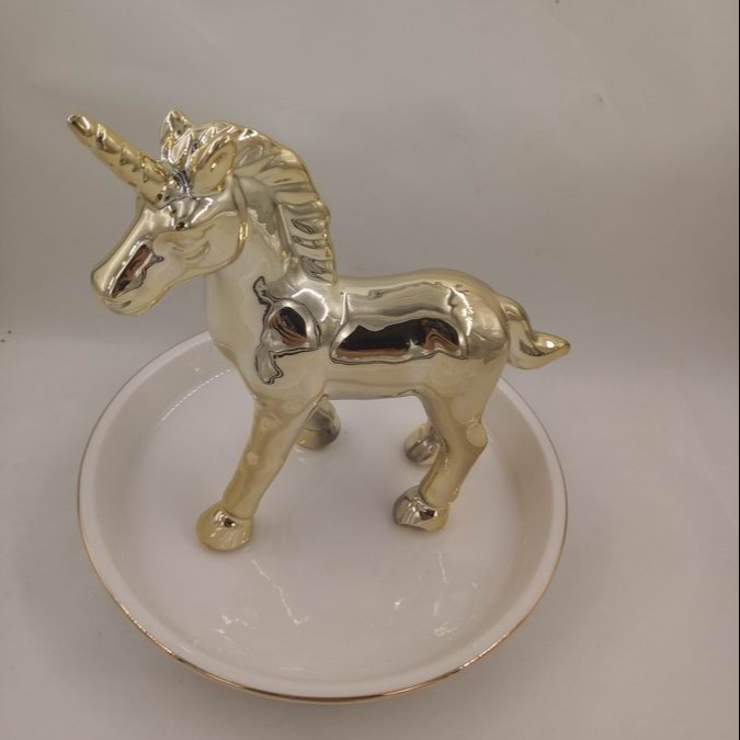 Gold unicorn Ceramic Ring Dish, Trinket Dish, Custom accept