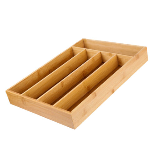 Extra Deep, Non-slip, 5-Slot Silverware Organizer| Bamboo Wood Utensil Drawer Organizer| Wooden Flatware Holder, Cutlery Tray