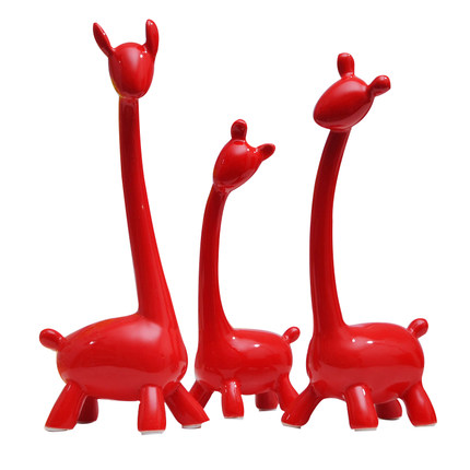 Custom red giraffe shape ceramic home decoration ceramic table craft