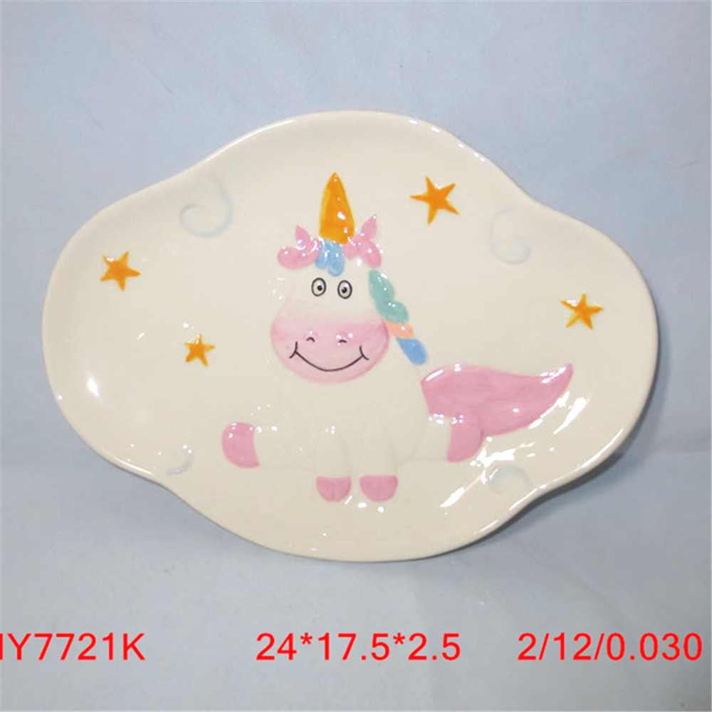 Cloud shape plates , ceramic embossed unicorn dinner plates kids dinner plates