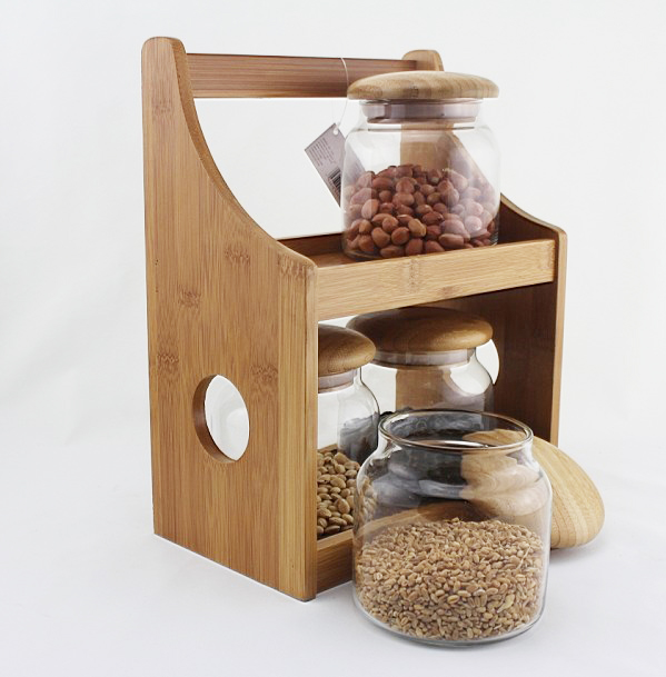 2 TIER BAMBOO WOOD WOODEN HERB SPICE RACK HOLDER STAND WALL MOUNTED 10 JAR SHELF