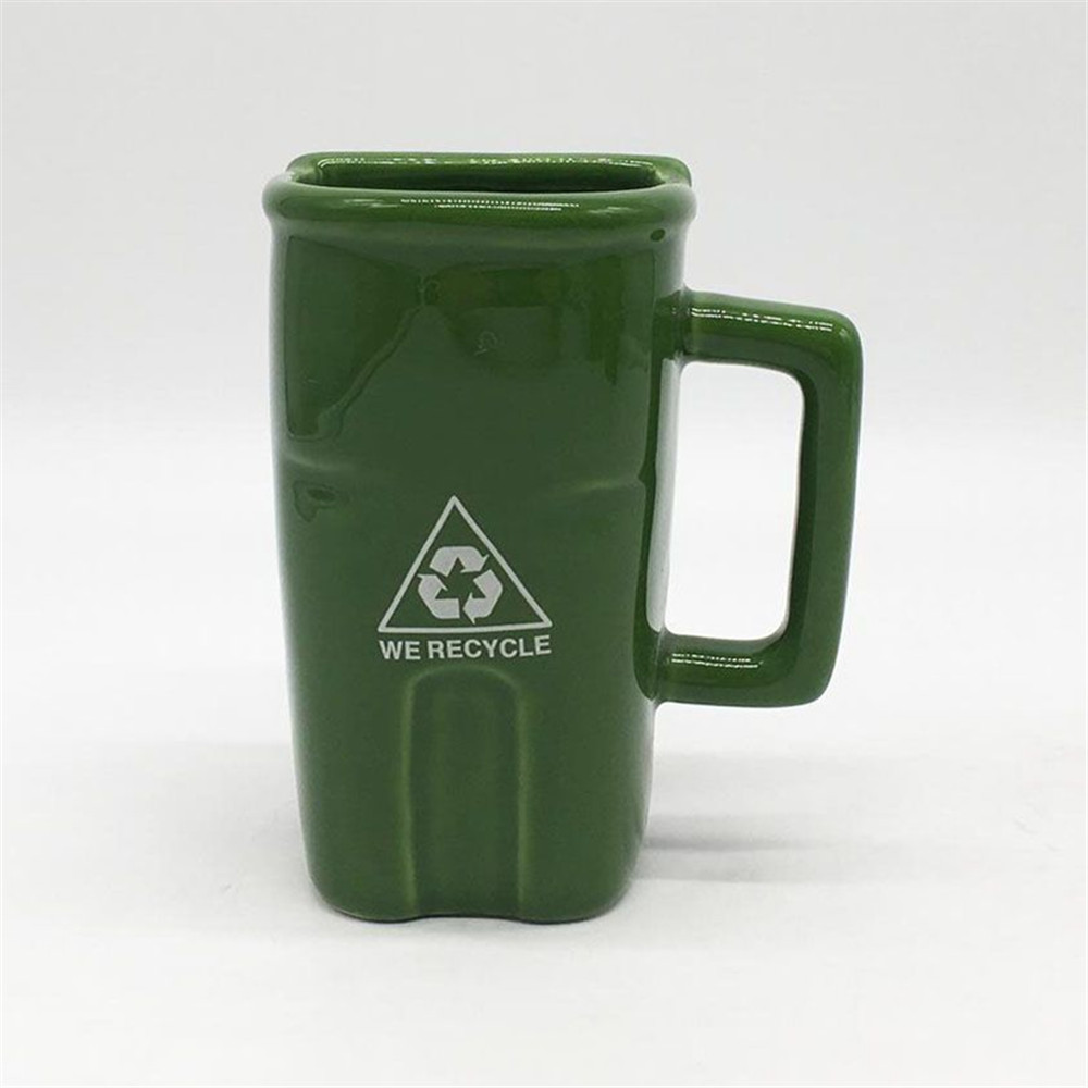 Green trash bin  shape  mug   novelty design ceramic material   mugs  coffee mug tea mug