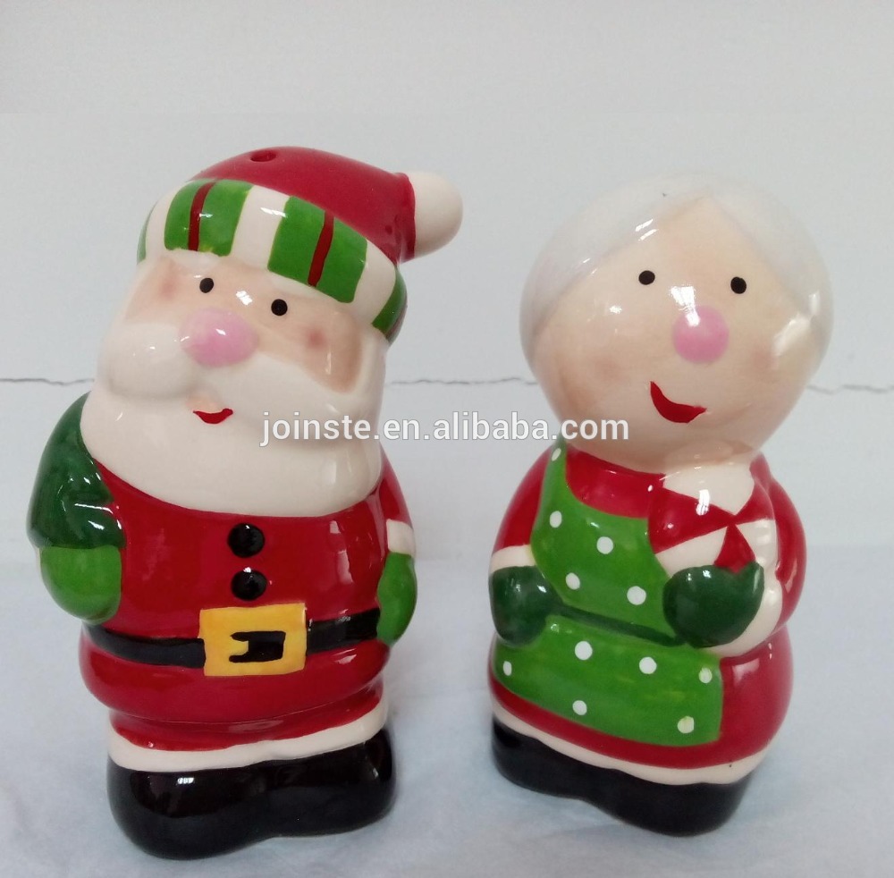 Customized Christmas elder couple ceramic salt and pepper shaker set Christmas gift