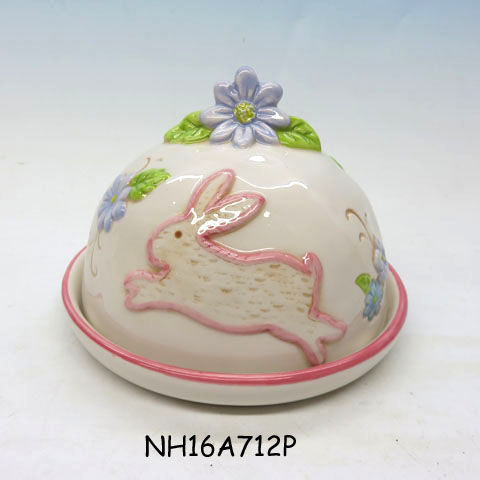 3D Creative Bunny Rabbit Cheese Plate with covered Ceramic Snack Dessert Plate