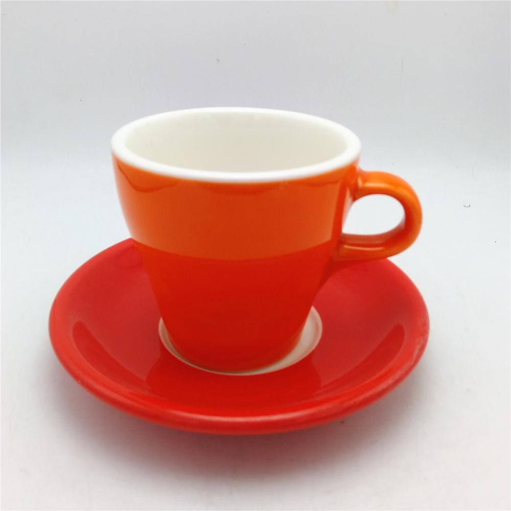 Orange  color ceramic coffee cup saucer set  microwave and dishwasher safe