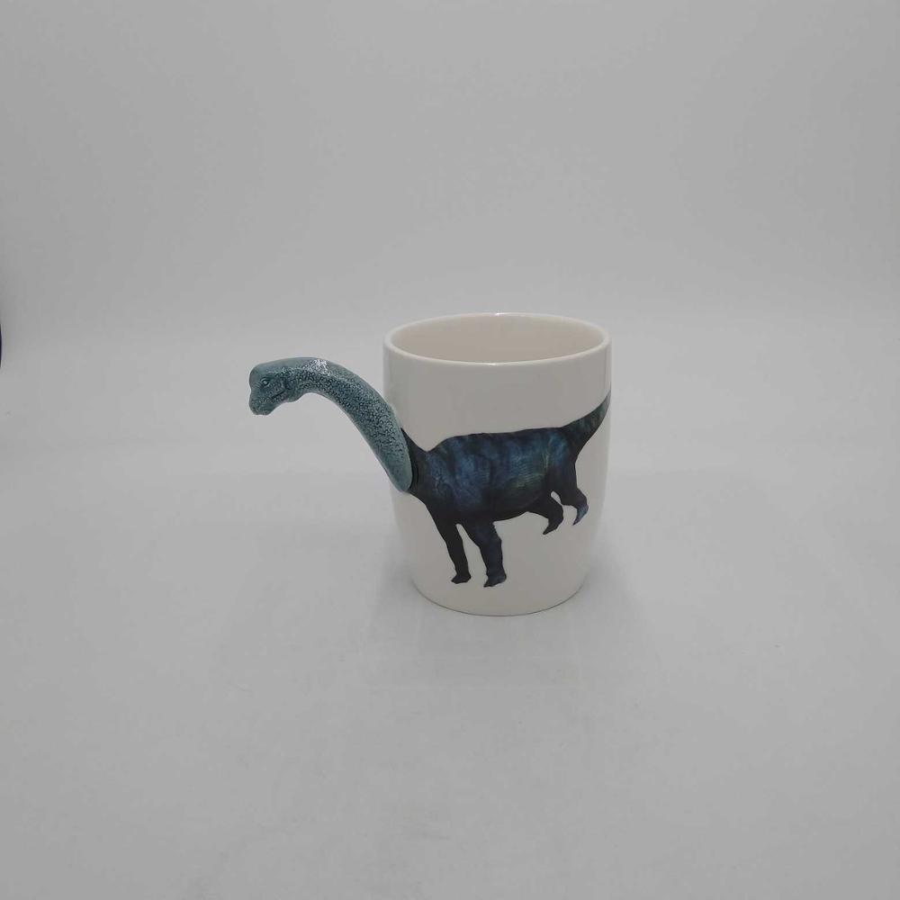 Ceramic Coffee mug with Tanystropheus,pterosaur,raptor Handle