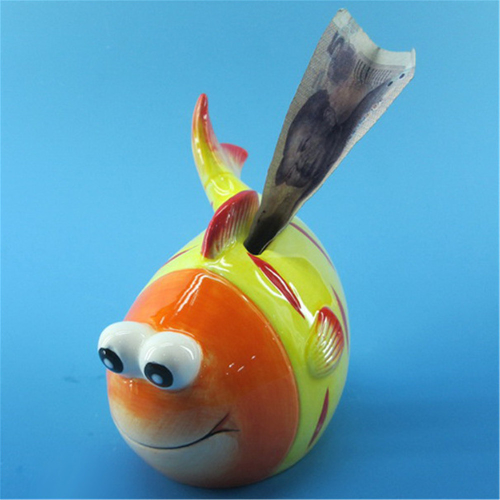 Custom ceramic  fish shaped coin bank  hand painted   cute money bank for kids