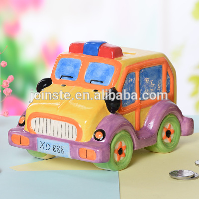 Customized colorful car ceramic coin bank hand made painting