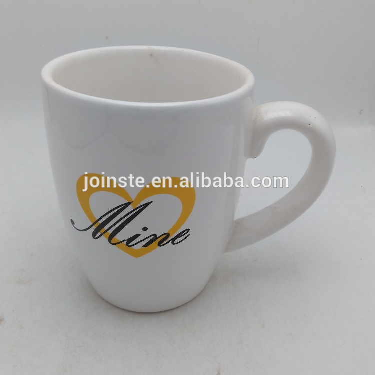 Plain white yellow heart ceramic coffee mug