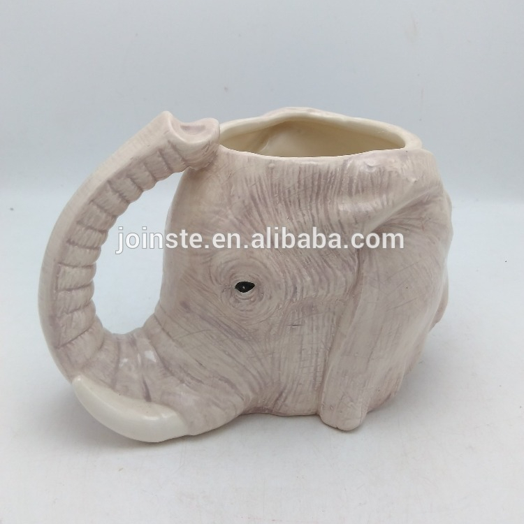 White plain elephant shaped ceramic mug with handle