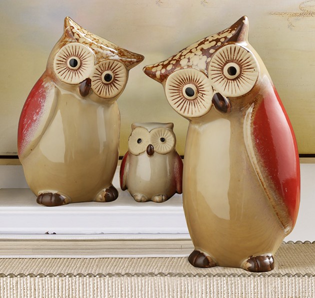 Home animal owl combination ceramic transmutation glaze owl family garden decoration