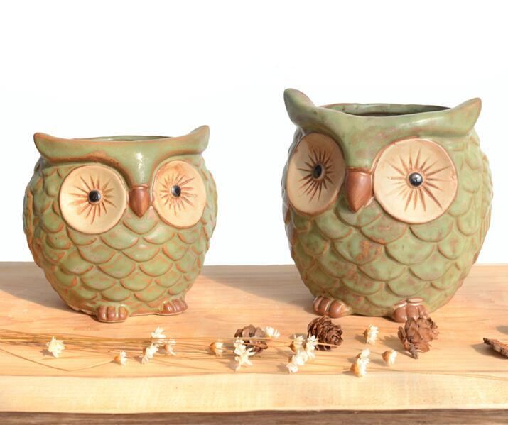 Ceramic animal crafts outdoor garden decoration owl flower pot  sets